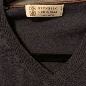 Brunello Cucinelli men’s navy cashmere v-neck sweater, IT size 48 (US size M)